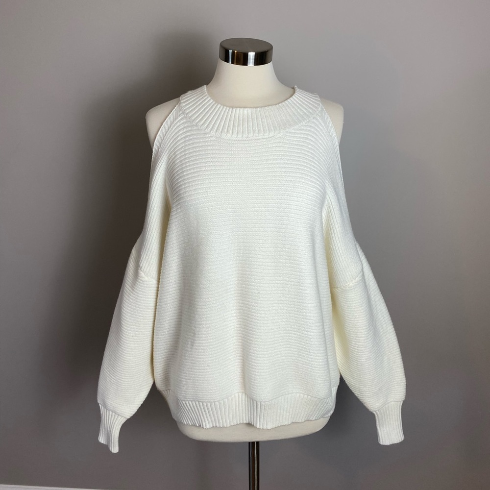 Boutique x Royal & Reese Sweater Cold Shoulder Luxury Knit Dolman Ivory MED/LG